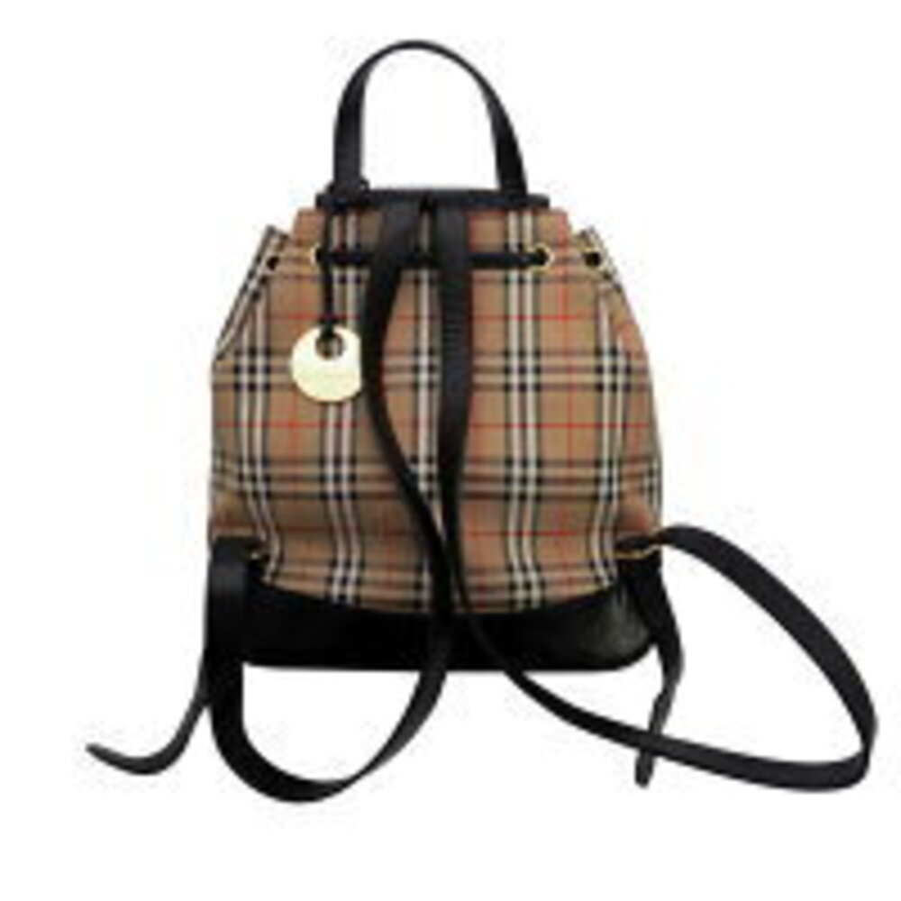 Burberry Canvas Leather Backpack Drawstring Check Black - Picture 2 of 9